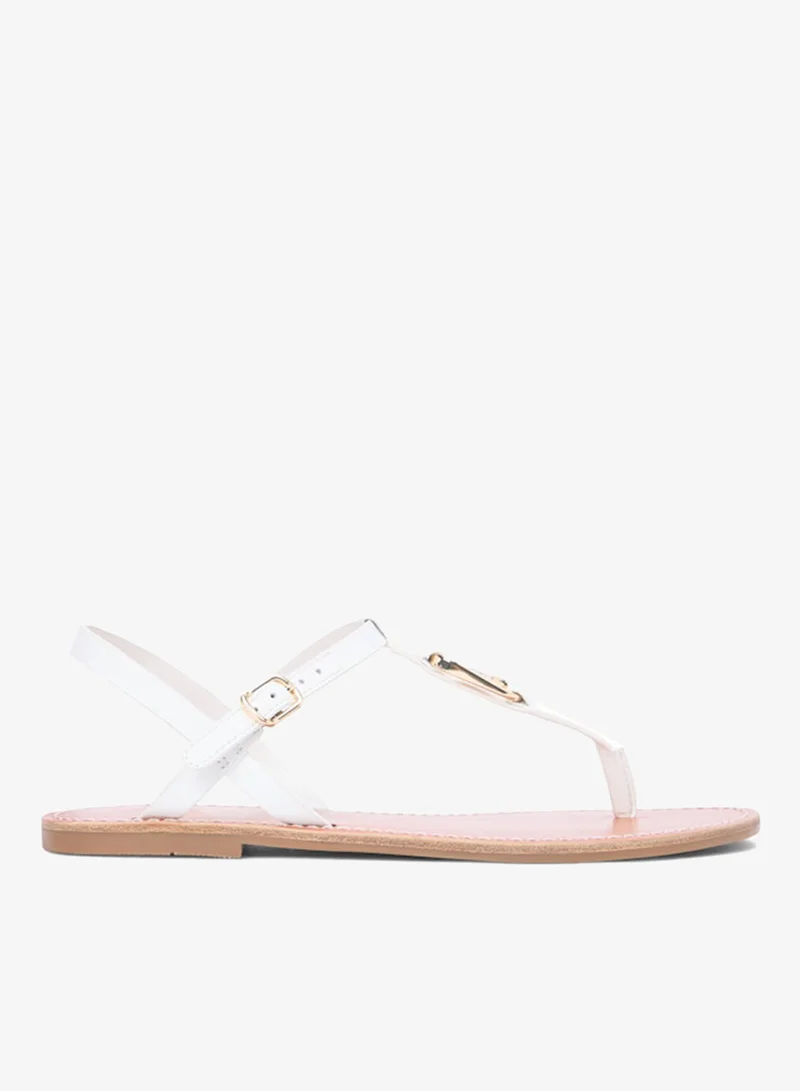 تومي هيلفيغر Leather Monogram Strap Sandals